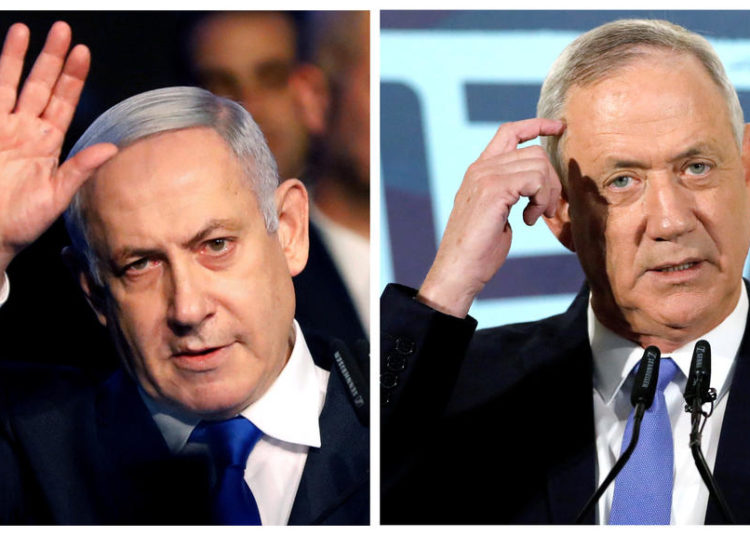 FILE PHOTO: A combination picture shows Israeli Prime Minister Benjamin Netanyahu in Tel Aviv, Israel November 17, 2019, and the leader of Blue and White party, Benny Gantz, in Tel Aviv, Israel November 20, 2019. REUTERS/Nir Elias, Amir Cohen/File Photo